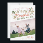 Vintage Holly Bright Typography Christmas Photo Holiday Card<br><div class="desc">This festive and chic holiday photo card features our original hand-drawn winter foliage with sweet styled typography in vibrant colours and tilted photo. The back comes with a matching pattern.</div>