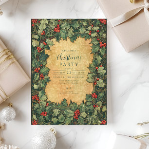 Vintage Holly Christmas Party Invitation