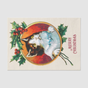 Vintage holly cute cat christmas tissue paper