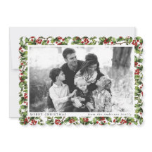 Vintage Holly Frame Christmas Photo Card