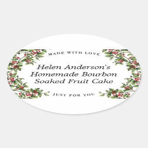Vintage Holly Frame Oval Christmas Gift Label