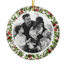 Vintage Holly Framed Photo Ornament with Monogram