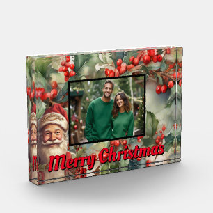 Vintage Holly Leaves Holly berries Santa Claus Photo Block