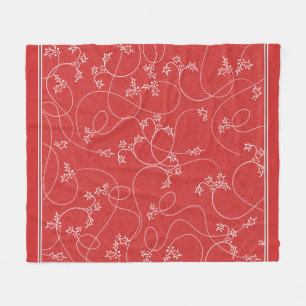 Vintage Holly Red and White Holiday Christmas Fleece Blanket