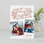 Vintage Holly Tilted Snapshot 2 Photo Christmas<br><div class="desc">This festive and chic holiday photo card features 2 tilted snapshot photos with our original hand-drawn winter foliage with a red background and sweet styled typography in shiny REAL FOIL (colour of your choice). The back comes with a matching holly pattern for an extra special touch. Background colour is editable....</div>