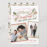 Vintage Holly Tilted Snapshot Multi-Photo Holiday Card<br><div class="desc">This festive and chic holiday photo card features our original hand-drawn winter foliage with sweet styled typography in vibrant colours and 2 tilted photos. The back comes with a matching pattern</div>