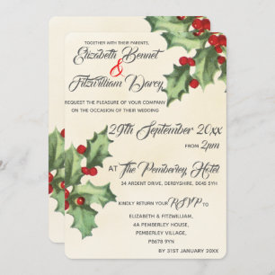 Vintage Holly Wedding Invitation