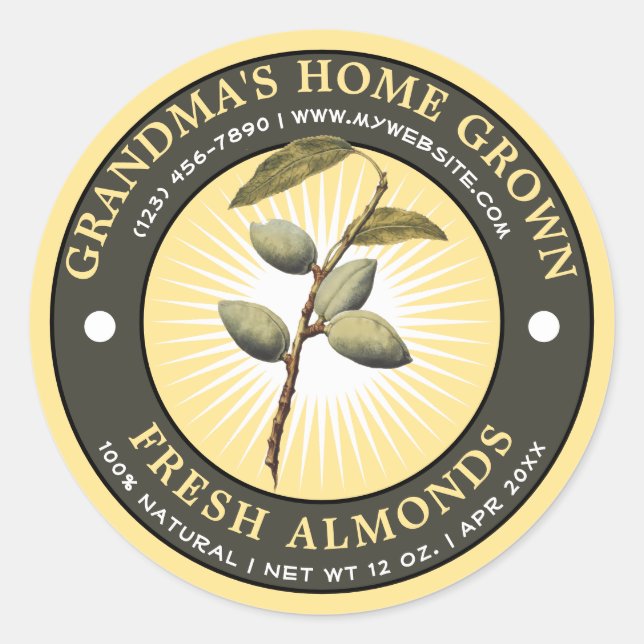 Vintage Home Grown Almonds Label Template (Front)