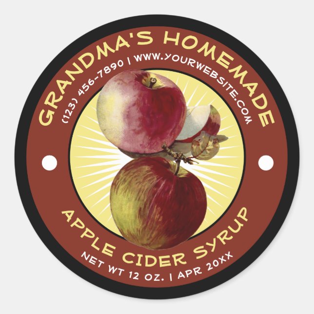 Vintage Homemade Apple Cider Syrup Label Template (Front)