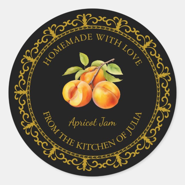 Vintage Homemade Apricot Jam Label | Black (Front)