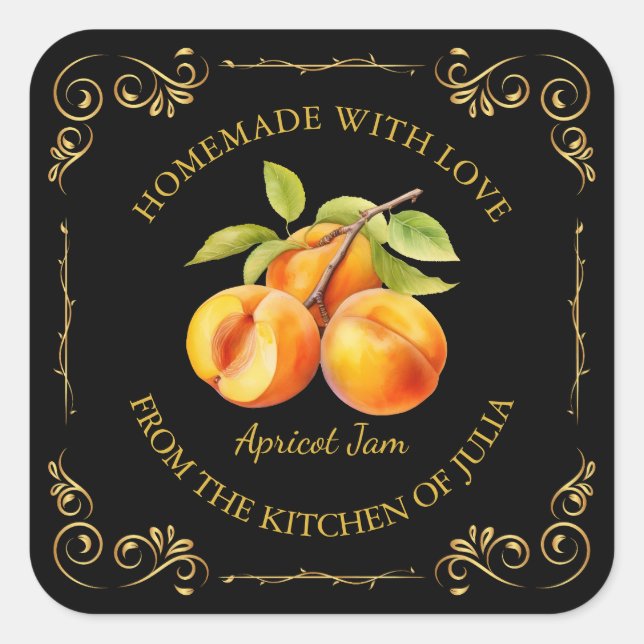 Vintage Homemade Apricot Jam Square Label (Front)