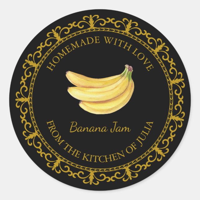 Vintage Homemade Banana Jam Label l Black (Front)