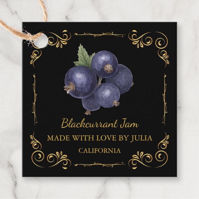 Vintage Homemade Blackcurrant Jam Square Hang Tag (Front)