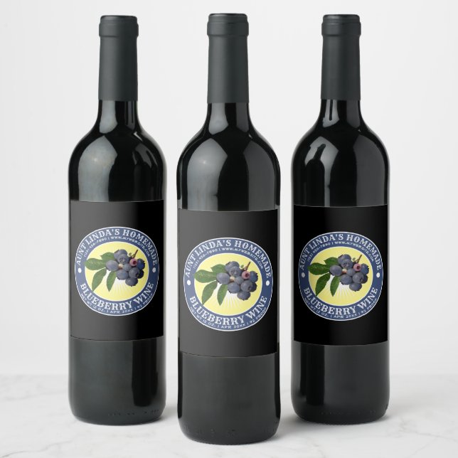 Vintage Homemade Blueberry Wine Label Template (Bottles)