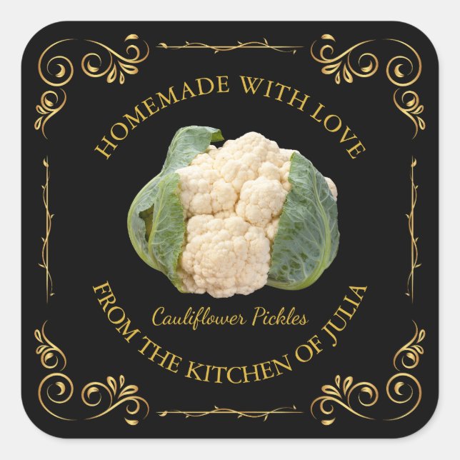 Vintage Homemade Cauliflower Pickle Square Label (Front)