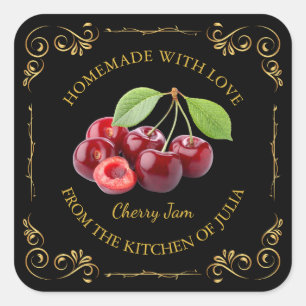 Vintage Homemade Cherry Jam Square Label