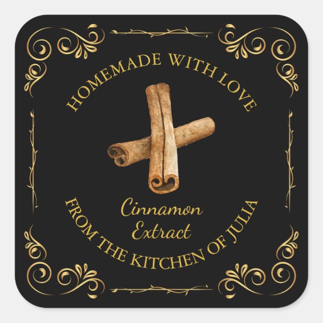 Vintage Homemade Cinnamon Extract Square Label (Front)