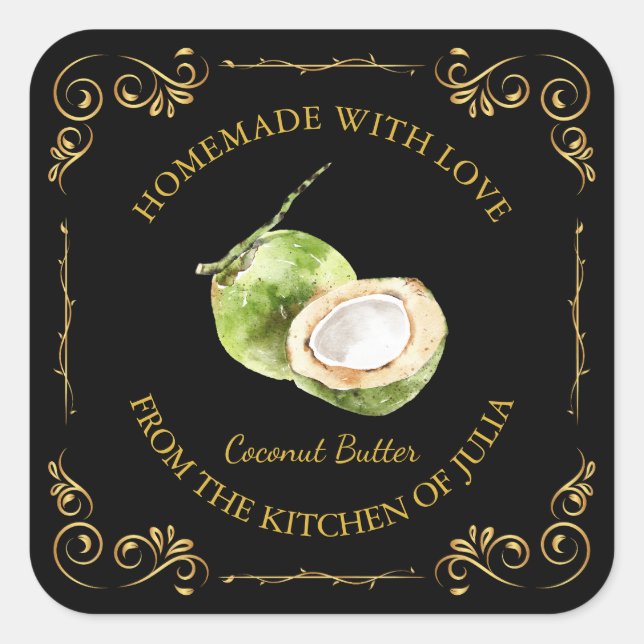 Vintage Homemade Coconut Butter Square Label (Front)