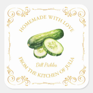 Vintage Homemade Cucumber Dill Pickle Square Label