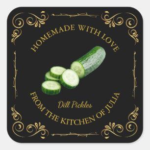 Vintage Homemade Cucumber Dill Pickle Square Label