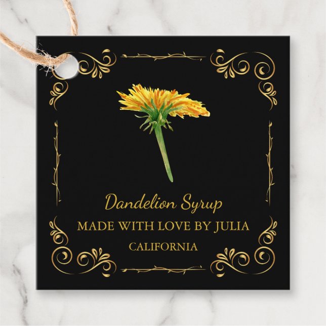 Vintage Homemade Dandelion Syrup Square Hang Tag (Front)