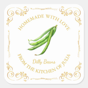Vintage Homemade Dilly Beans Pickle Square Label