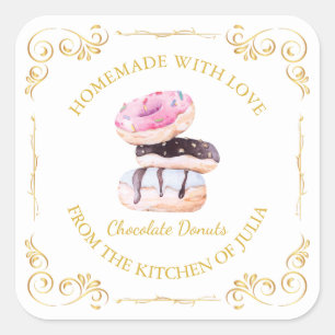 Vintage Homemade Doughnut Square Label White