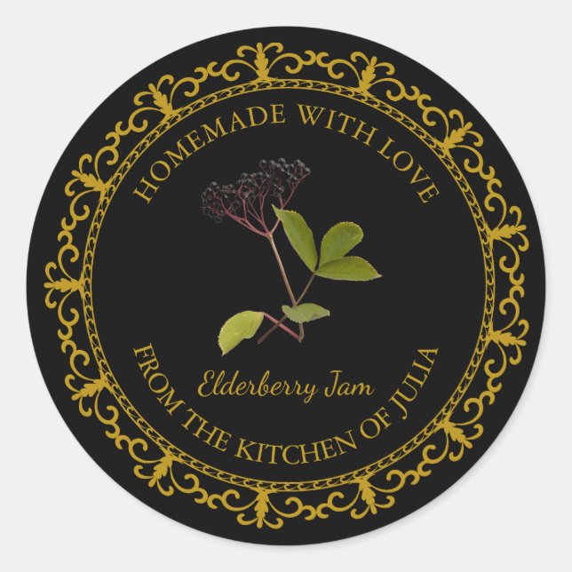 Vintage Homemade Elderberry Jam Label l Black  (Front)