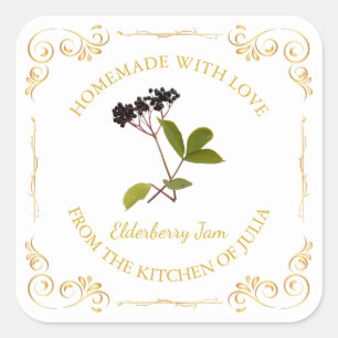 Vintage Homemade Elderberry Jam Square Label