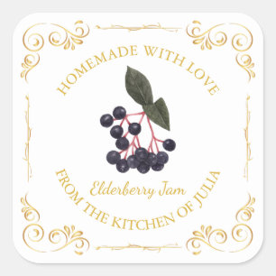 Vintage Homemade Elderberry Jam Square Label