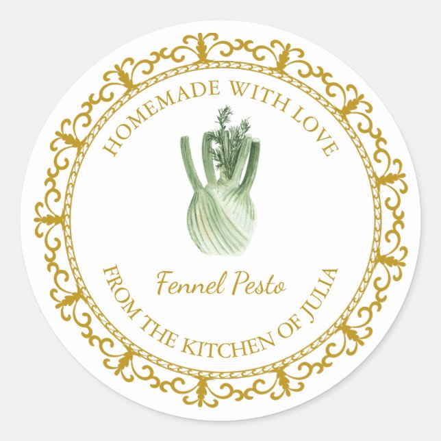 Vintage Homemade Fennel Pesto Label l White (Front)