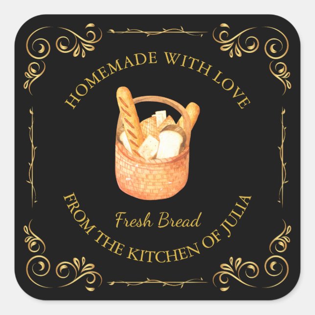 Vintage Homemade Fresh Bread Square Label (Front)
