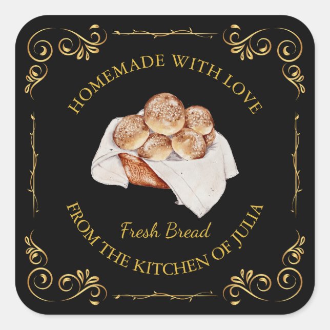 Vintage Homemade Fresh Bread Square Label (Front)
