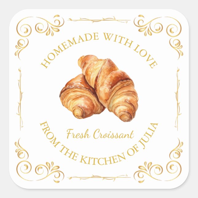 Vintage Homemade Fresh Croissant Square Label (Front)