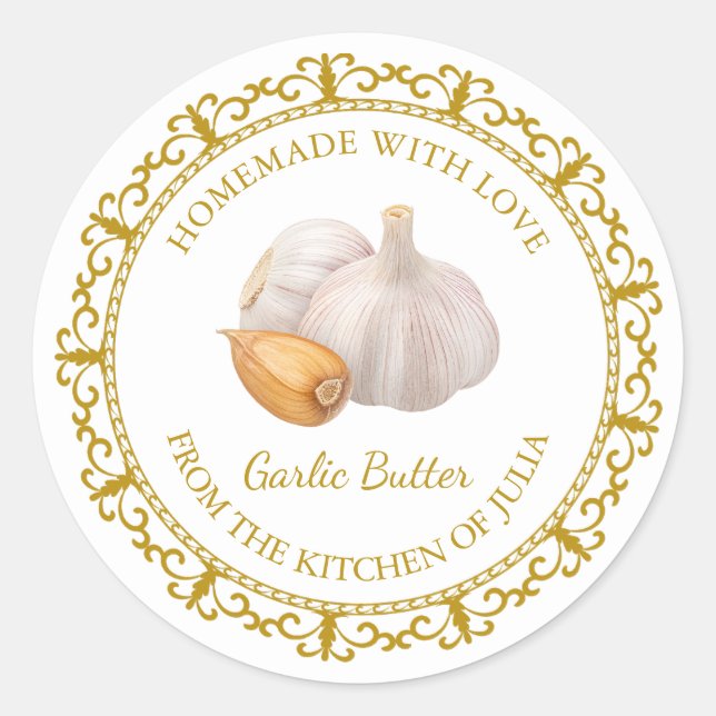 Vintage Homemade Garlic Butter Label l White (Front)