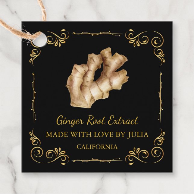 Vintage Homemade Ginger Extract Square Hang Tag (Front)