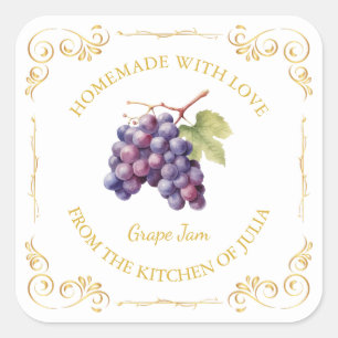 Vintage Homemade Grape Jam Square Label