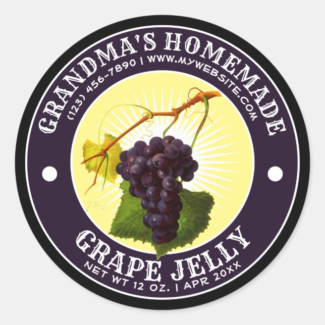 Vintage Homemade Grape Jelly Label Template (Front)