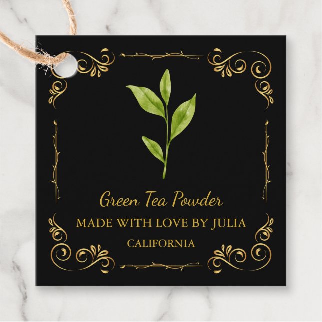 Vintage Homemade Green Tea Powder Square Hang Tag (Front)
