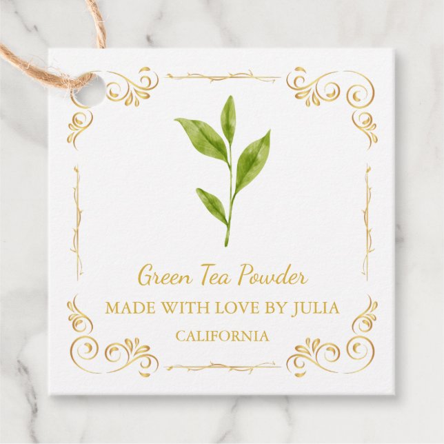 Vintage Homemade Green Tea Powder Square Hang Tag (Front)