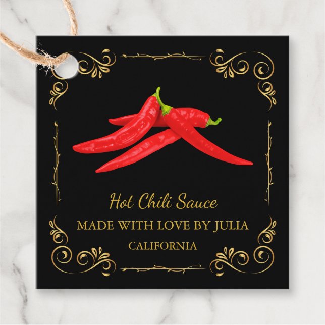 Vintage Homemade Hot Chilli Sauce Square Hang Tag (Front)