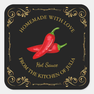 Vintage Homemade Hot Chilli Sauce Square Label