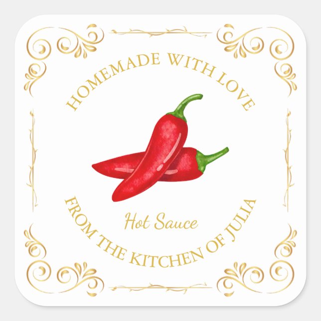 Vintage Homemade Hot Chilli Sauce Square Label (Front)