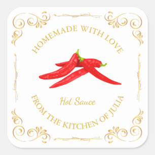 Vintage Homemade Hot Chilli Sauce Square Label