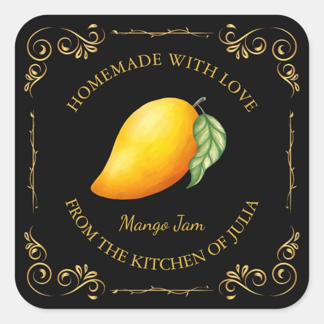 Vintage Homemade Mango Jam Square Label (Front)