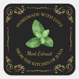 Vintage Homemade Mint Extract Square Label