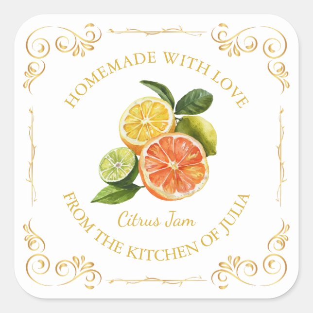 Vintage Homemade Mixed Citrus Jam Square Label (Front)