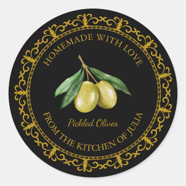 Vintage Homemade Olive Oil / Pickle Label l Black (Front)