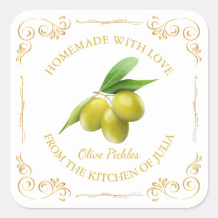 Vintage Homemade Olive Pickle Square Label