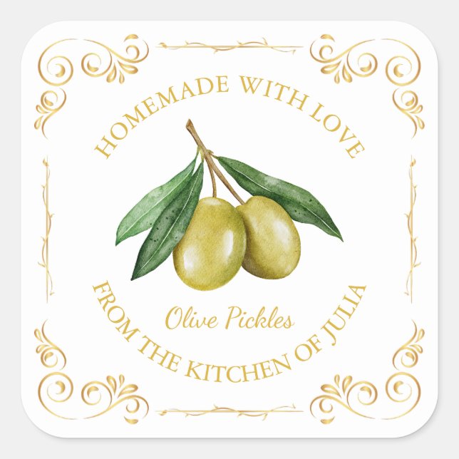 Vintage Homemade Olive Pickle Square Label (Front)